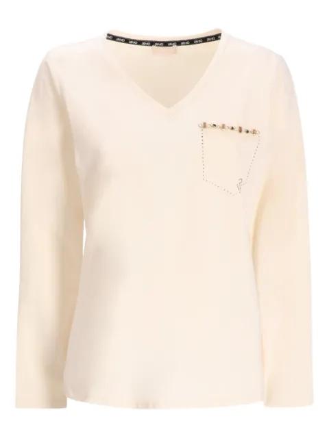 embellished V-neck long-sleeved T-shirt by LIU JO