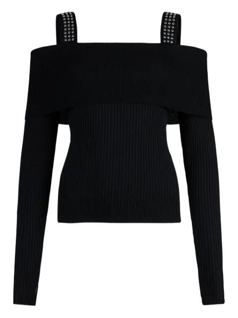off-the-shoulder stud sweater by LIU JO