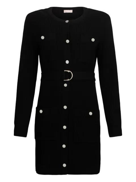 padded-shoulder belted knit dress by LIU JO
