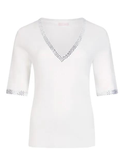 rhinestone appliqué V-neck T-shirt by LIU JO