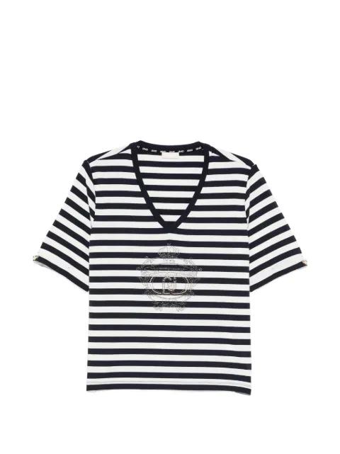 striped embellished V-neck T-shirt by LIU JO