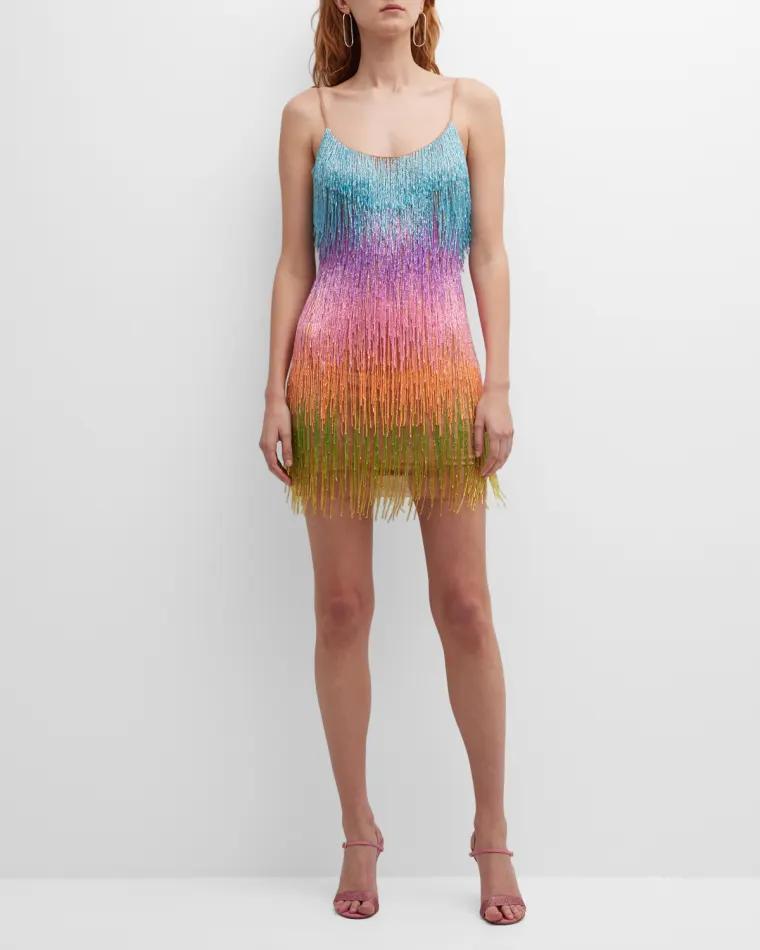 Ombre Beaded-Fringe Bodycon Mini Dress by LIV FOSTER