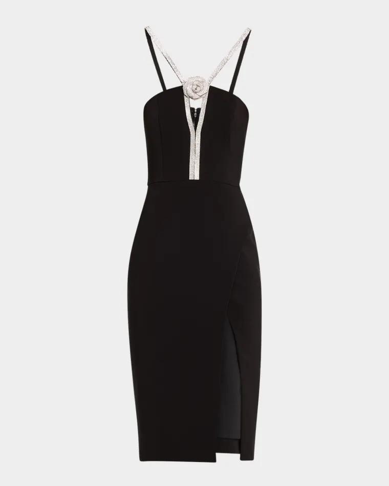 Rhinestone-Trim Stretch Crepe Dress by LIV FOSTER Rhinestone-Trim Stretch Crepe Dress by LIV FOSTER