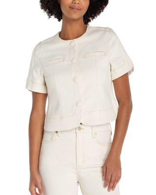 Collarless Short Sleeve Cropped Jacket by LIVERPOOL LOS ANGELES