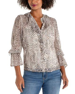 Long Sleeve Ruffle Front Woven Shirt by LIVERPOOL LOS ANGELES