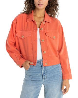 Oversized Cropped Denim Jacket in Red Clay by LIVERPOOL LOS ANGELES