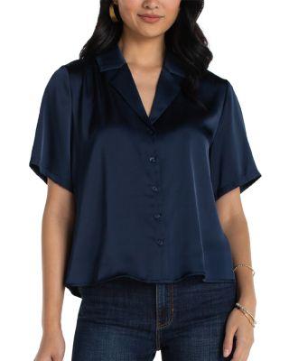 Short Sleeve Camp Collar Blouse by LIVERPOOL LOS ANGELES PLUS