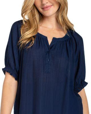 Short Sleeve Half Placket Woven Blouse by LIVERPOOL LOS ANGELES PLUS
