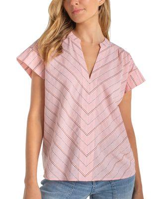 Short Sleeve Popover Woven Top by LIVERPOOL LOS ANGELES PLUS