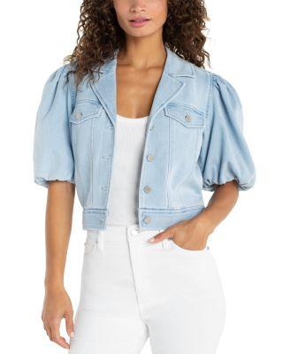 Puff Sleeve Cropped Trucker Jacket by LIVERPOOL LOS ANGELES