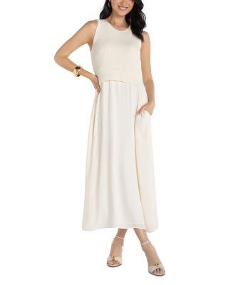 Sleeveless Crewneck Tie Back Sweater Woven Dress by LIVERPOOL LOS ANGELES
