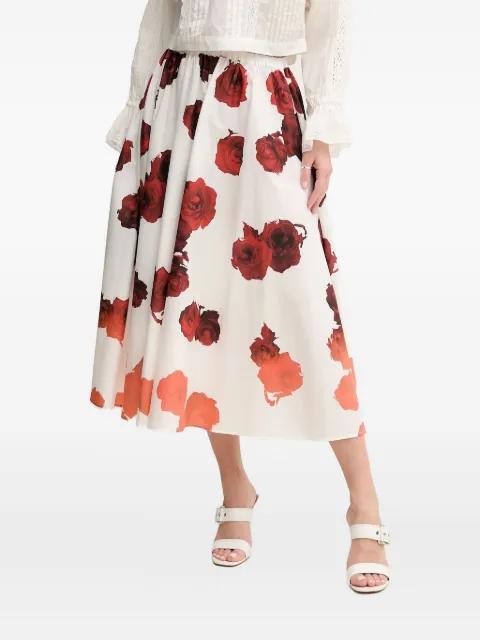 rose-print pleated midi skirt by LIVIANA CONTI