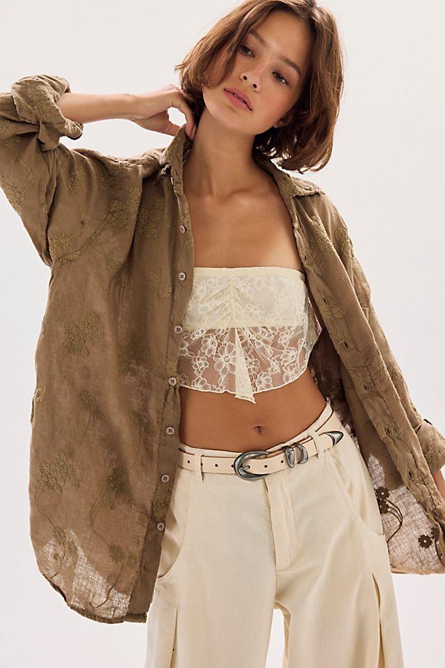 Llea Blue Floral Embroidered Linen Shirt by LLEA BLUE | FREE PEOPLE