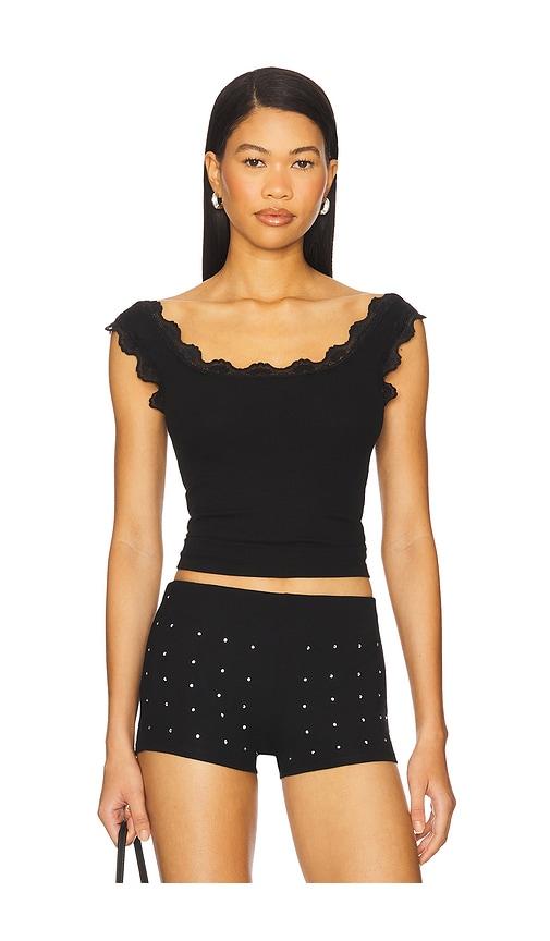LNA Cassidy Lace Ribbed Tank in Black by LNA