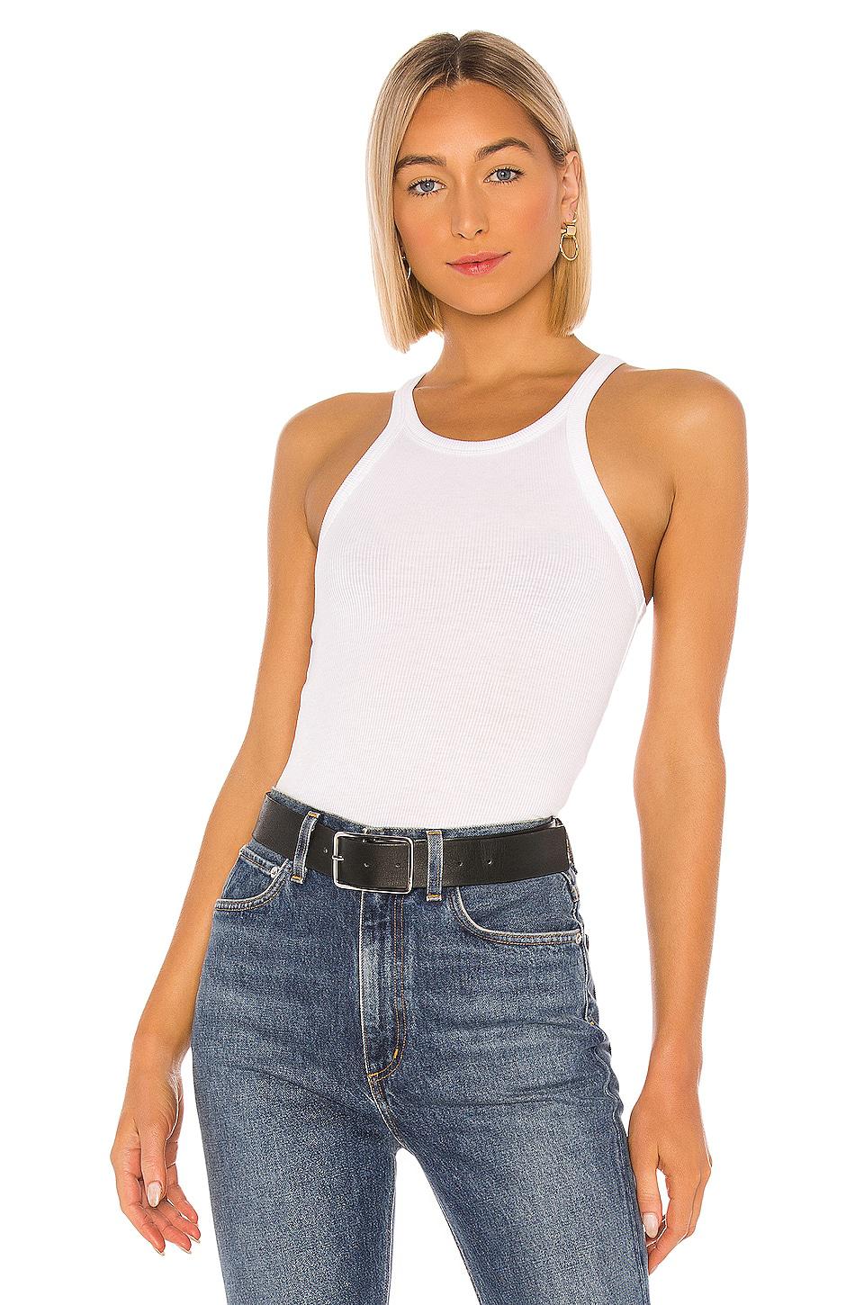 LNA Ribbed Skinny Racer Tank in White by LNA