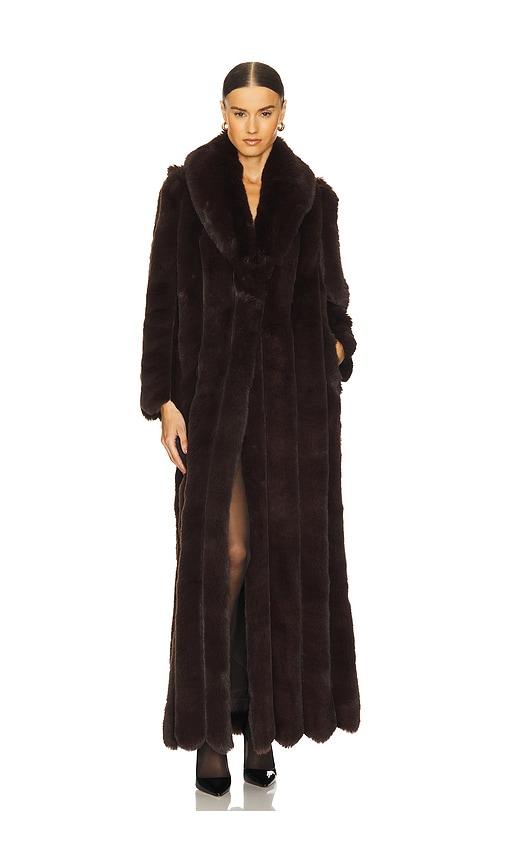 LOBA Luciana Faux Fur Maxi Coat in Chocolate by LOBA