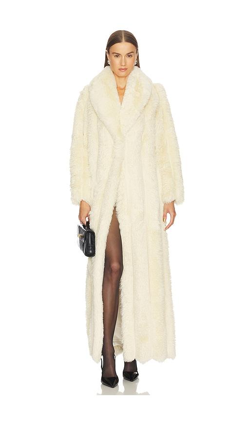 LOBA Luciana Faux Fur Maxi Coat in Cream by LOBA