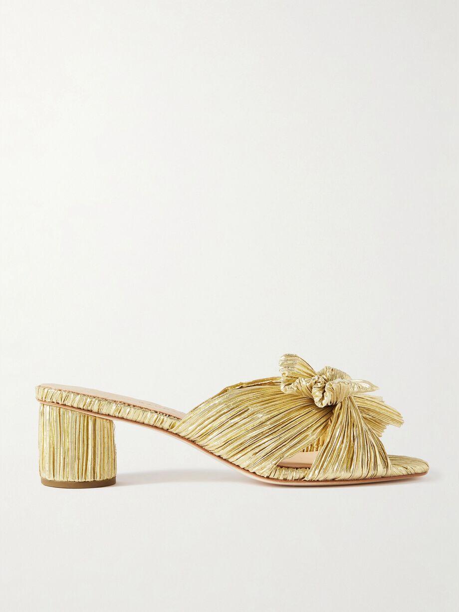 Emilia bow-embellished plissé-lamé mules by LOEFFLER RANDALL
