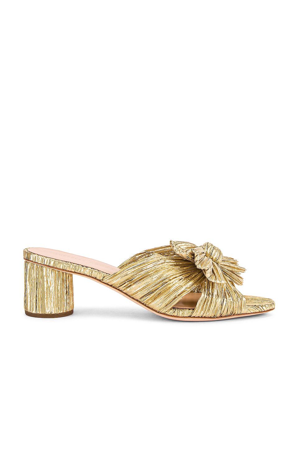 Loeffler Randall Emilia Pleated Knot Mule in Metallic Gold by LOEFFLER RANDALL