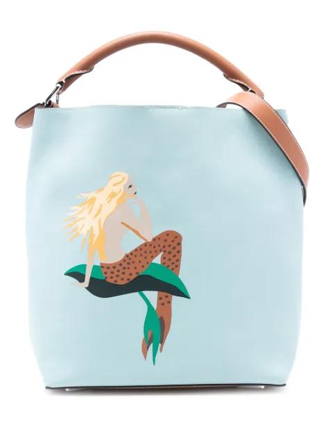 2018 Paulas Ibiza Mermaid Print Leather bucket bag by LOEWE 