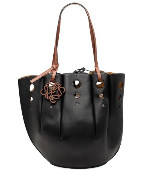 2020 Paulas Ibiza Perforated Leather Shell Basket tote bag by LOEWE 