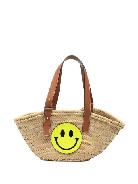 2020 Paulas Ibiza Smiley Small Raffia Basket tote bag by LOEWE 