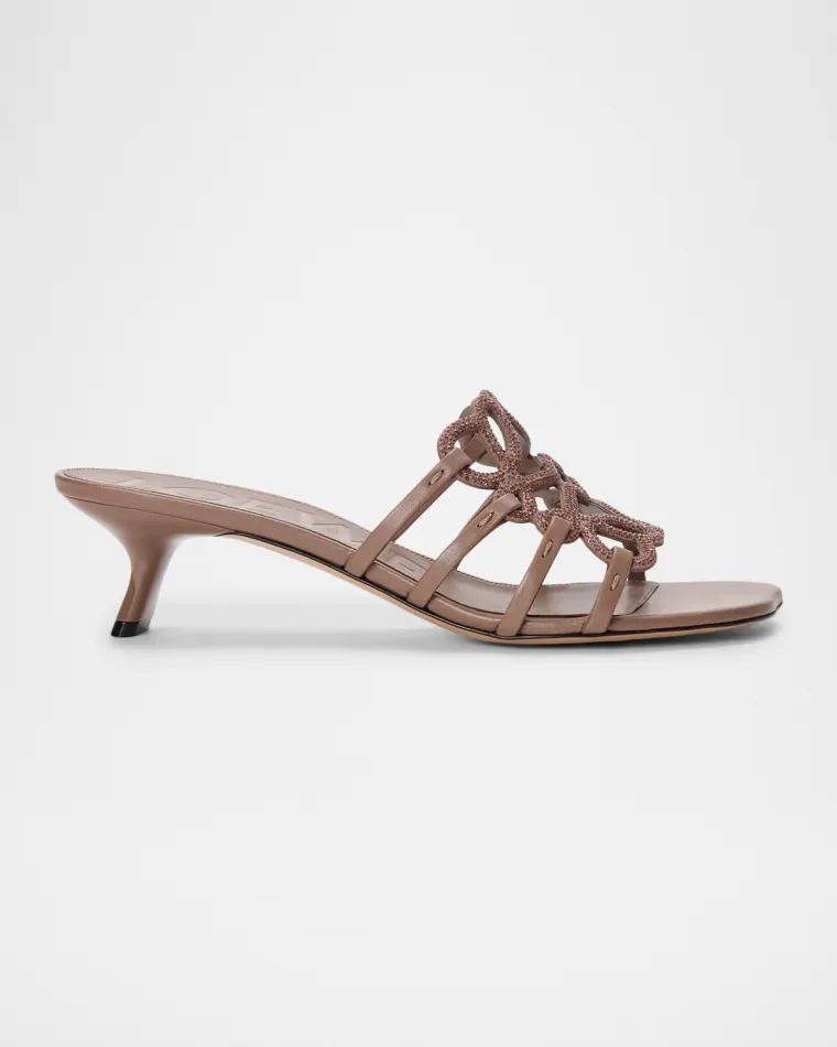45mm Petal Anagram Embellished Leather Mule Sandals by LOEWE