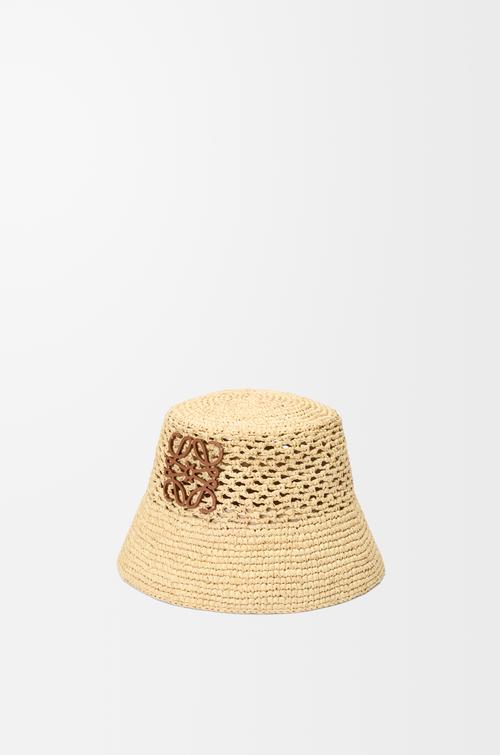Anagram bucket hat in raffia and calfskin by LOEWE