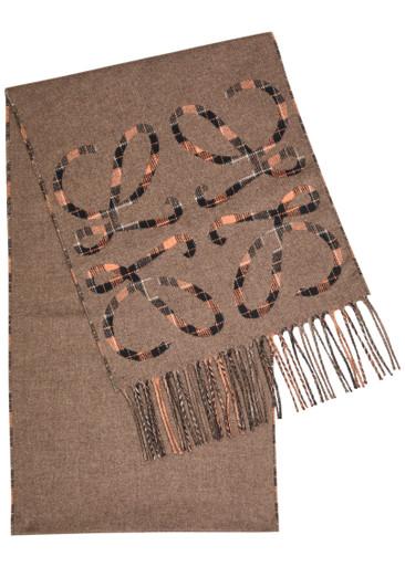Anagram checked silk and cashmere-blend scarf by LOEWE