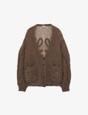 Anagram-embroidered mohair wool-blend knitted cardigan by LOEWE