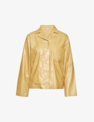 Anagram-patch V-neck leather shirt by LOEWE