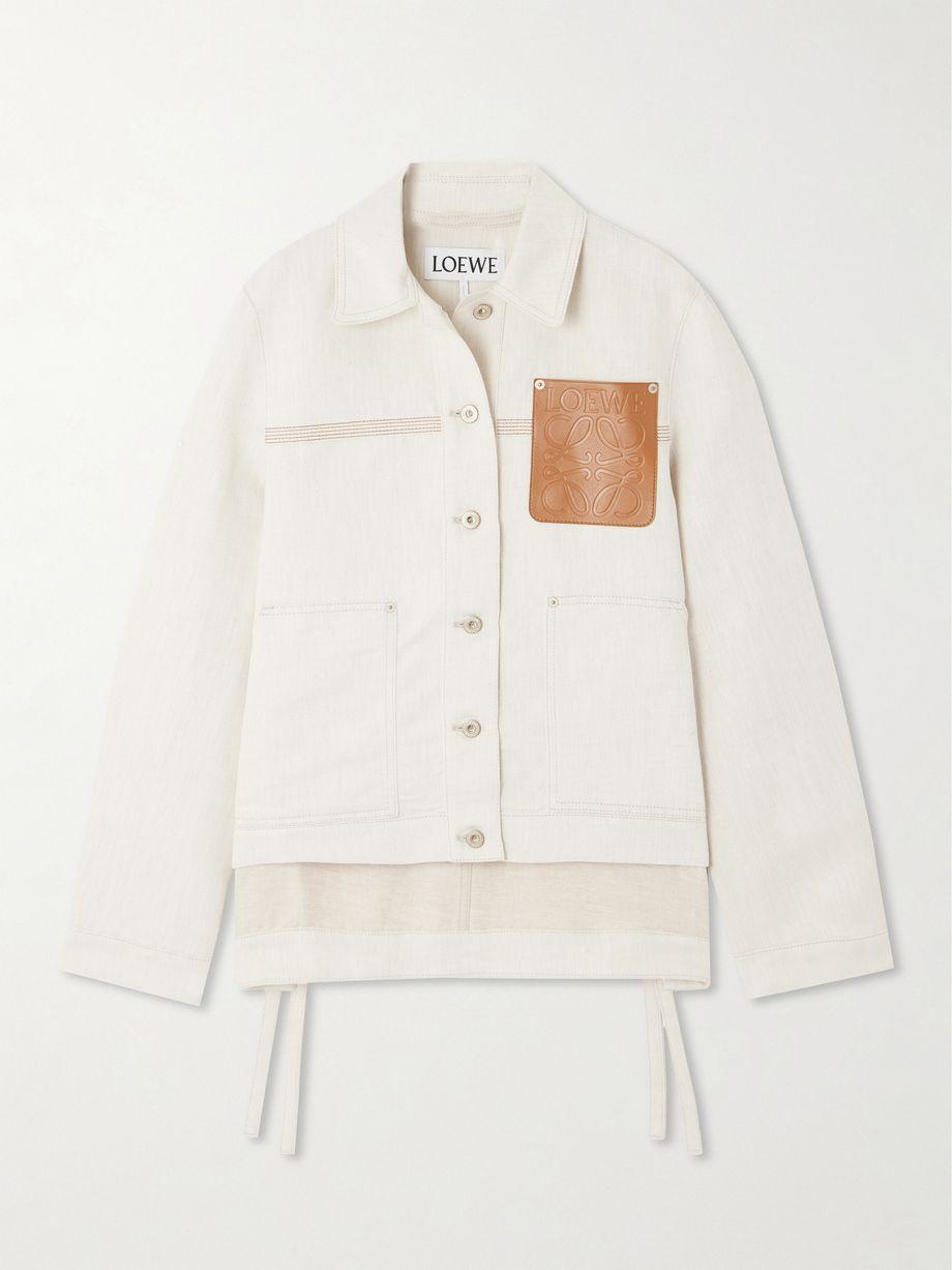 Asymmetric leather-trimmed cotton and linen-blend drill jacket by LOEWE