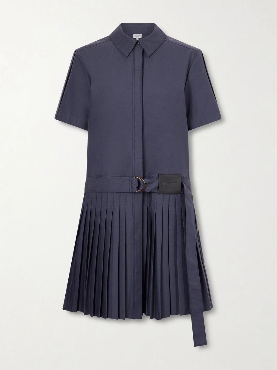Belted pleated cotton-blend mini shirt dress by LOEWE