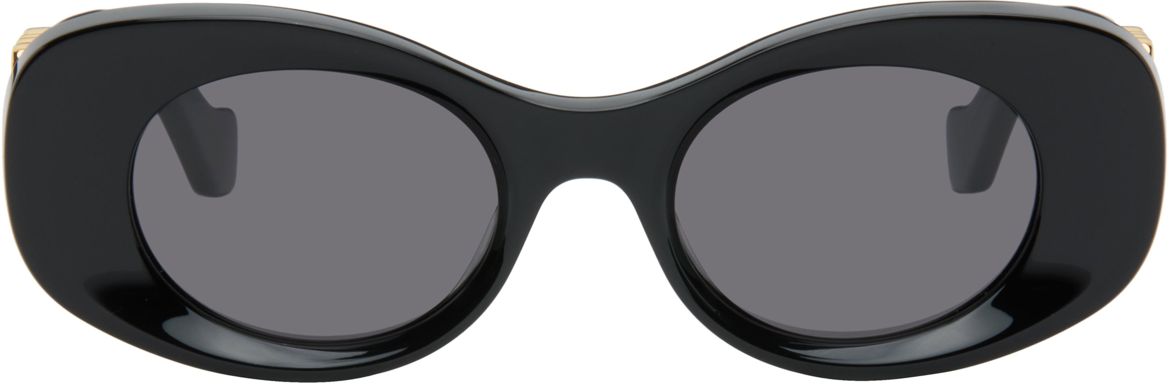Black Beveled Oval Maxi Anagram Sunglasses by LOEWE
