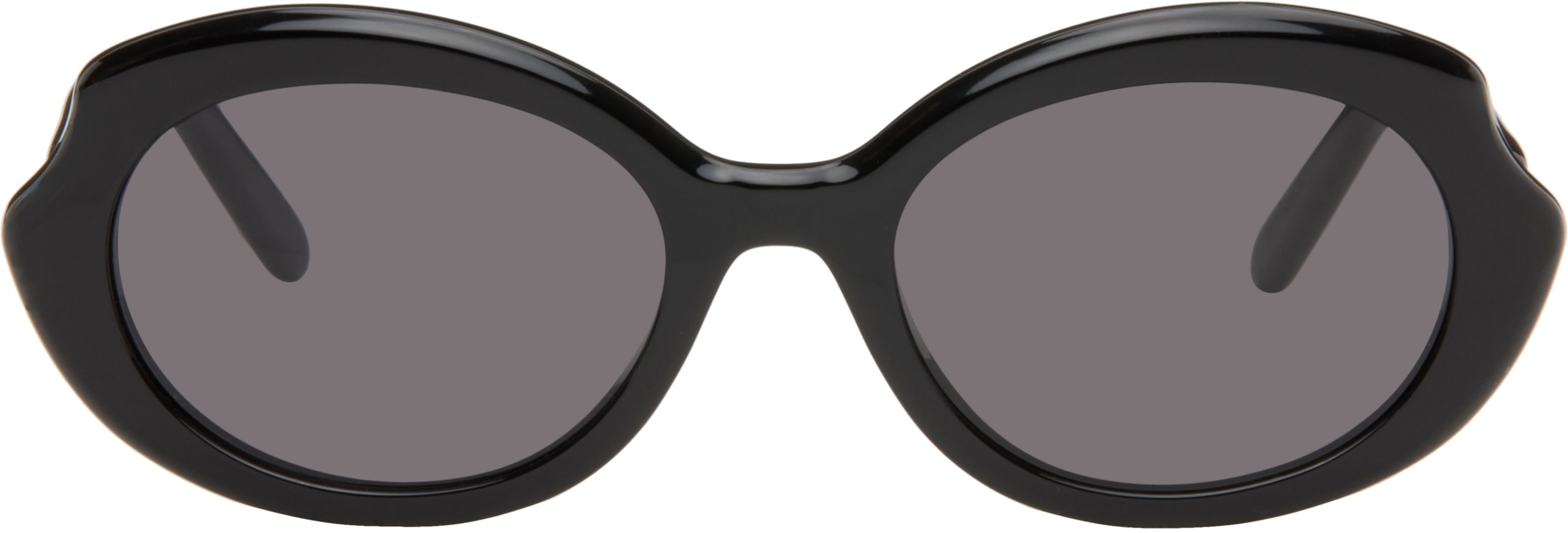 Black Mini Oval Slim Sunglasses by LOEWE