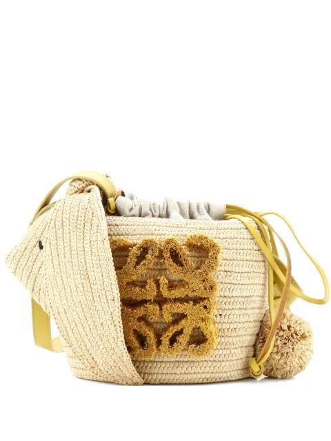 Bunny Drawststring Raffia Small bucket bag by LOEWE 