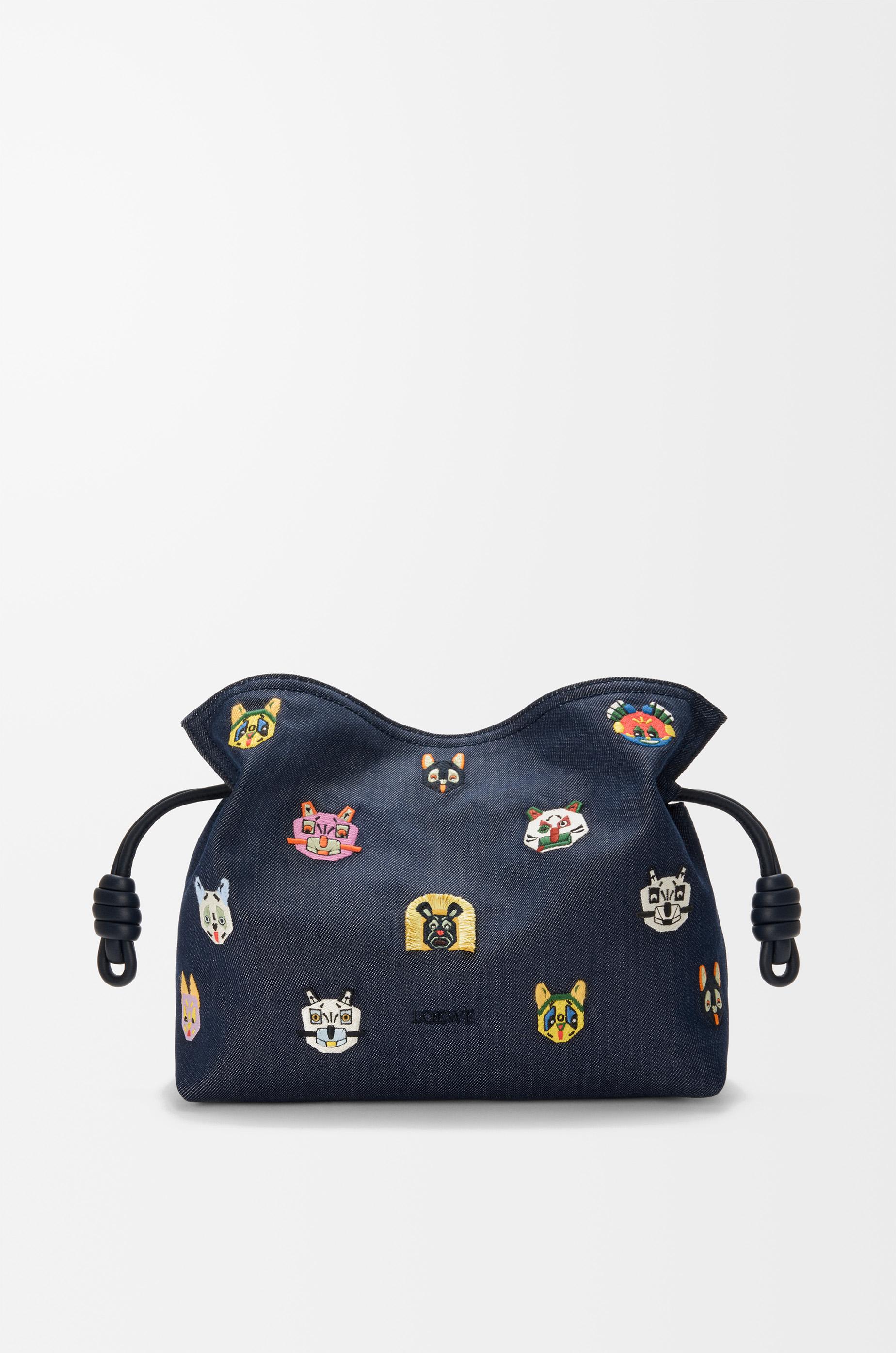 Cats medium Flamenco clutch in embroidered denim by LOEWE