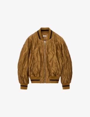 Crinkled-Texture Striped-Trim Woven Bomber Jacket by LOEWE