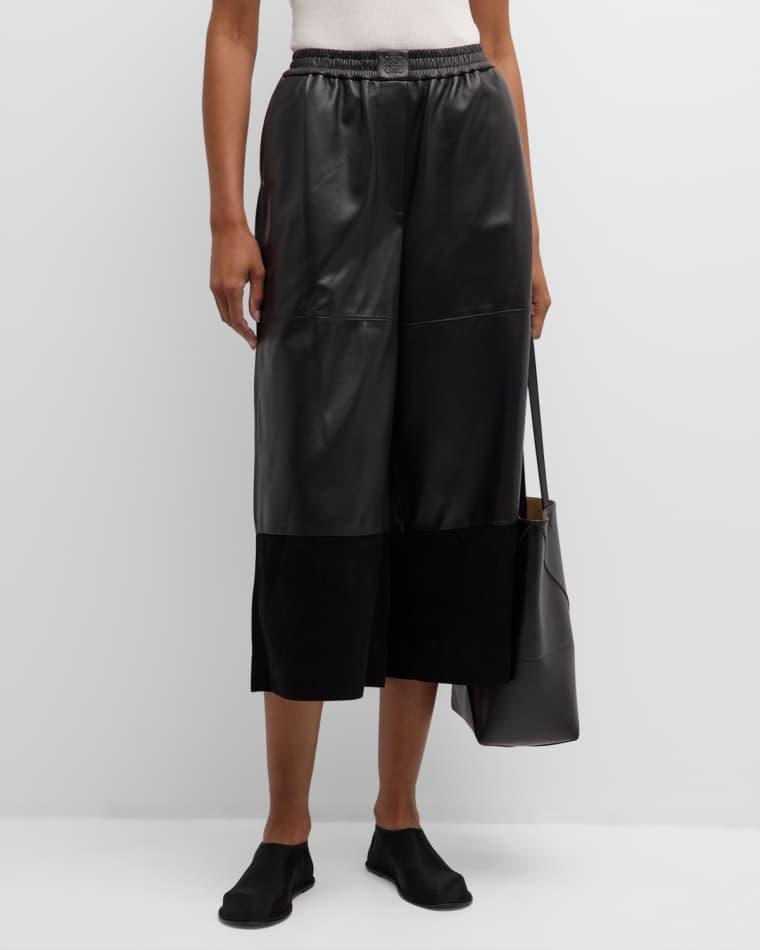 Cropped Leather and Suede Trousers by LOEWE