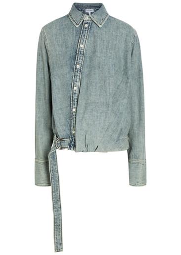 Draped belted denim shirt by LOEWE