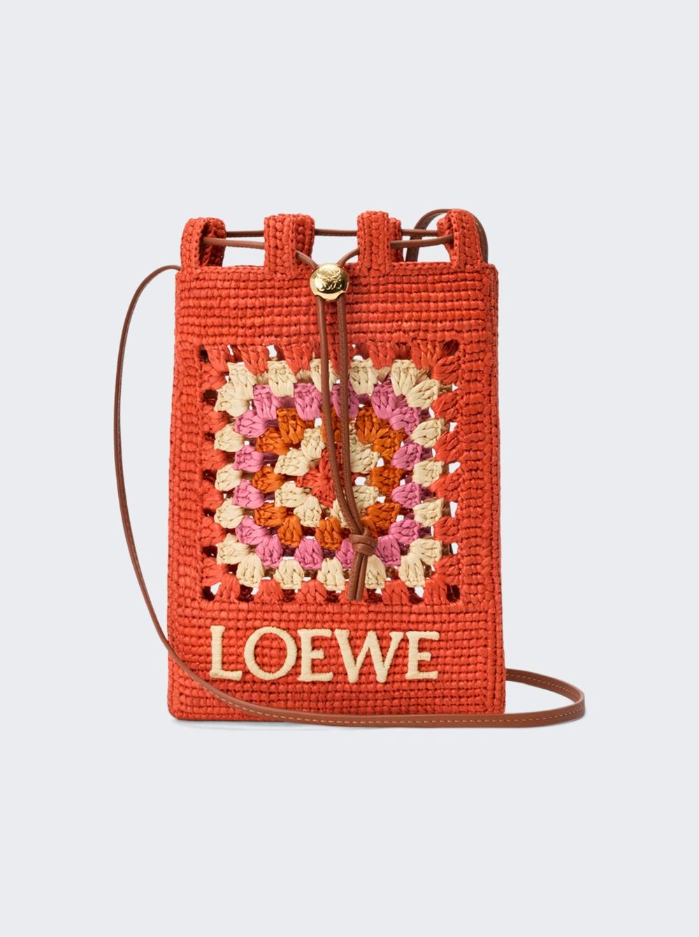 Drawstring Pocket Pouch Bright Orange And Pink Raffia  | The Webster by LOEWE