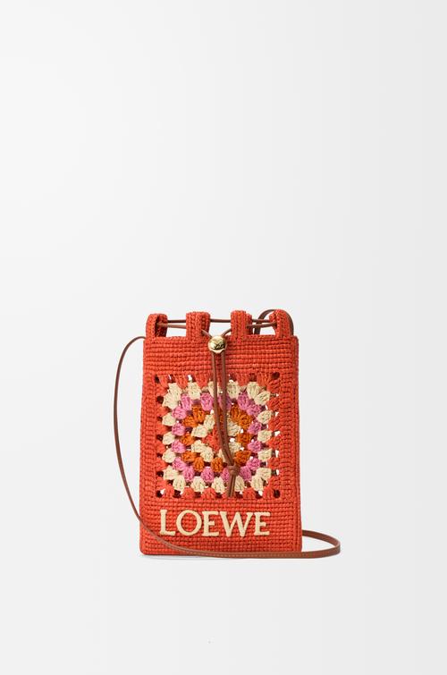 Drawstring pocket in classic calfskin and raffia by LOEWE