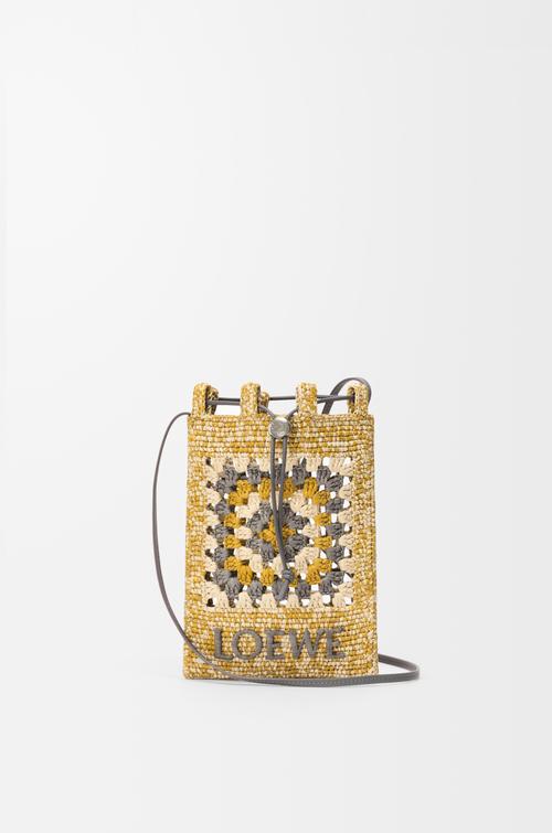 Drawstring pocket in classic calfskin and raffia by LOEWE