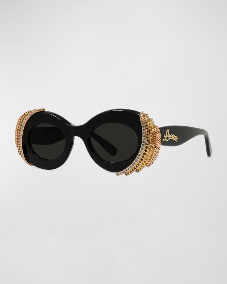 Embellished Acetate & Metal Oval Sunglasses by LOEWE