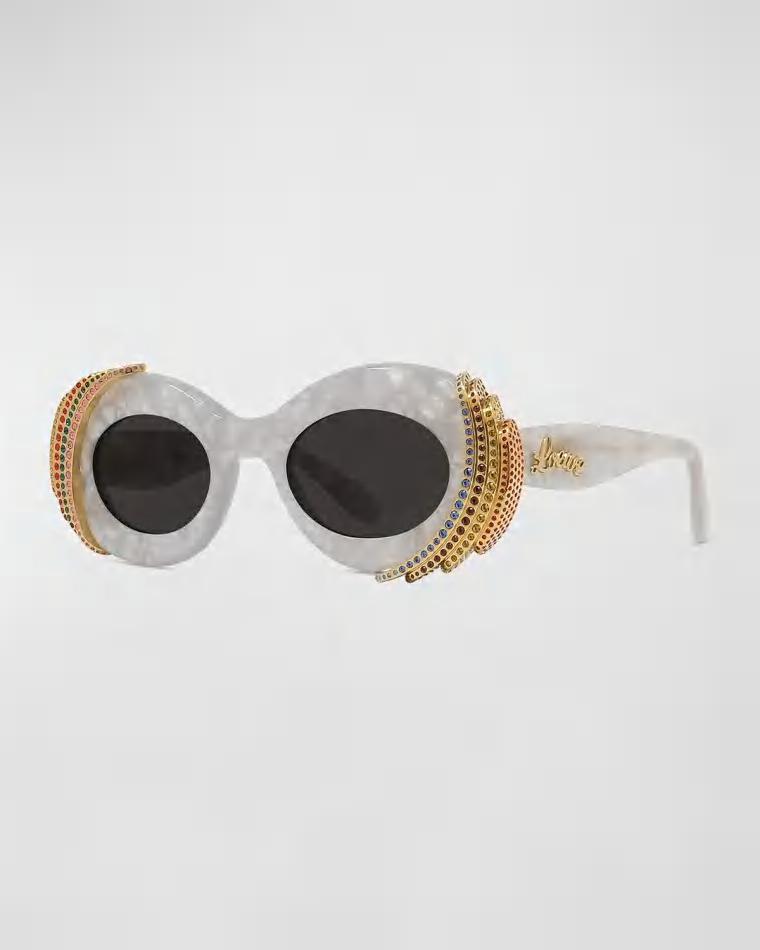Embellished Acetate & Metal Oval Sunglasses by LOEWE