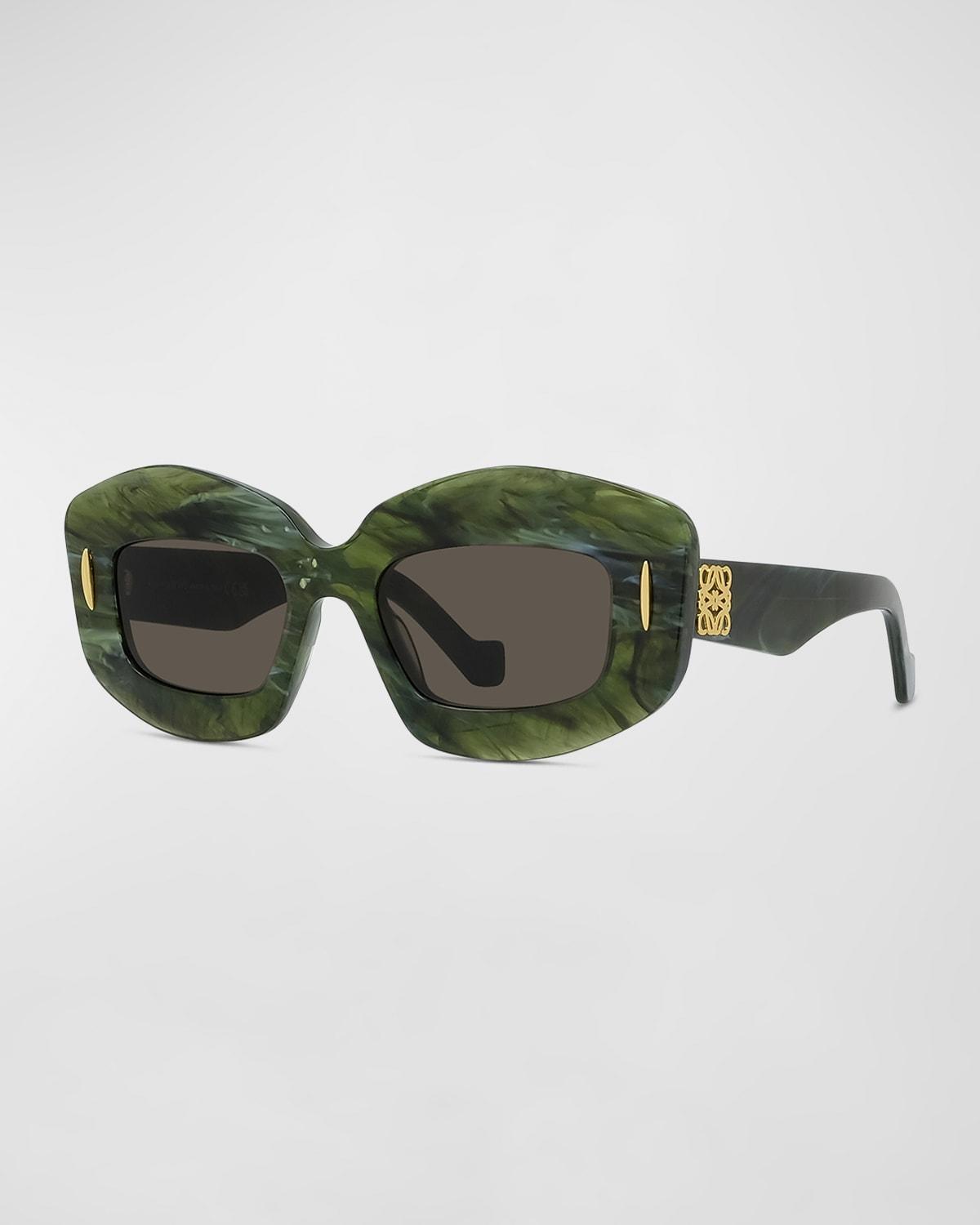 Emerald Green Acetate Rectangle Sunglasses With Golden Accents by LOEWE