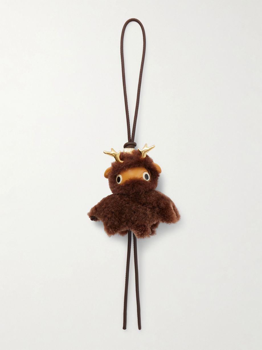 Fawnie leather-trimmed shearling, acetate and gold-tone bag charm by LOEWE