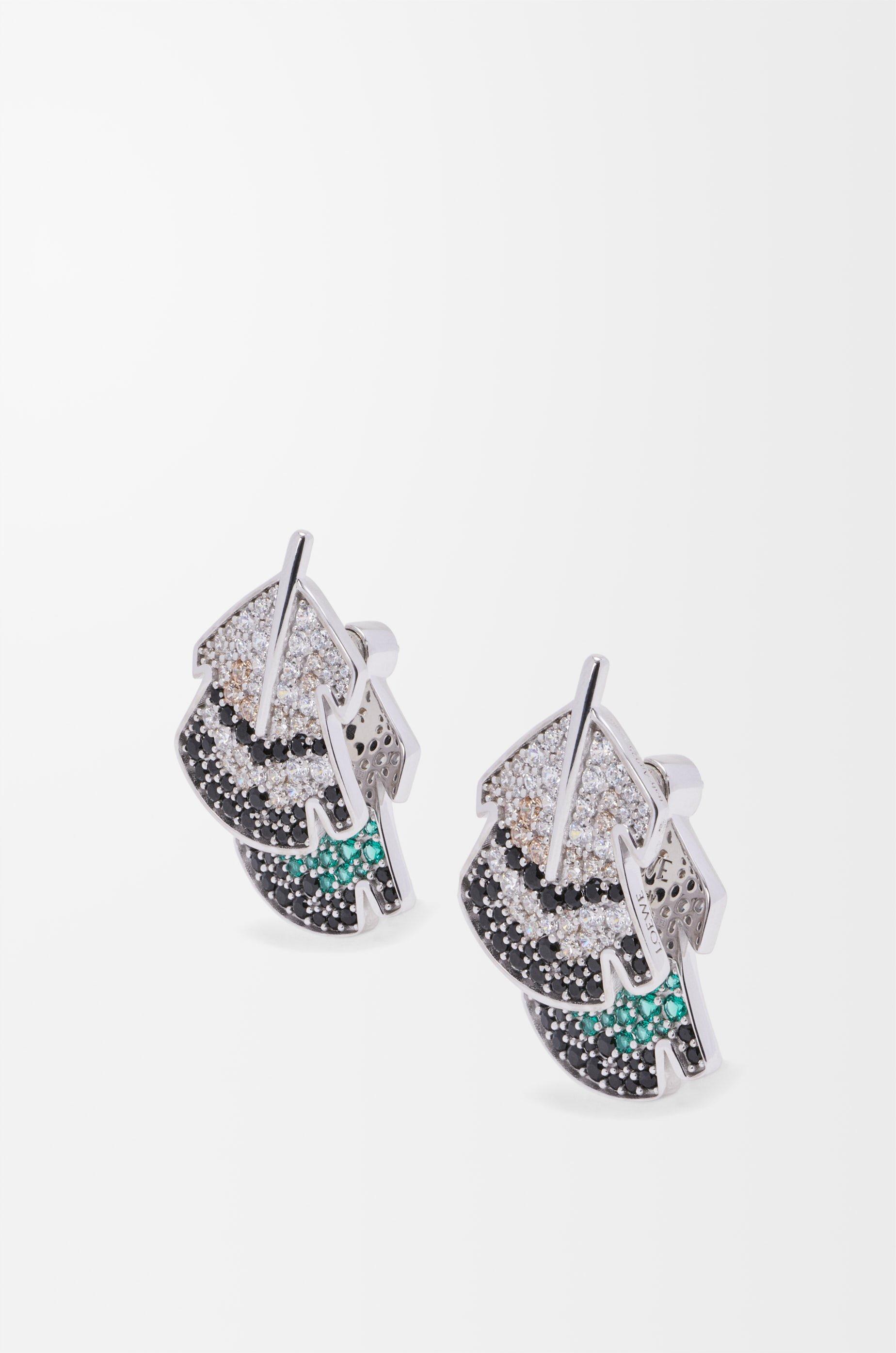 Feather earrings in sterling silver and crystals by LOEWE