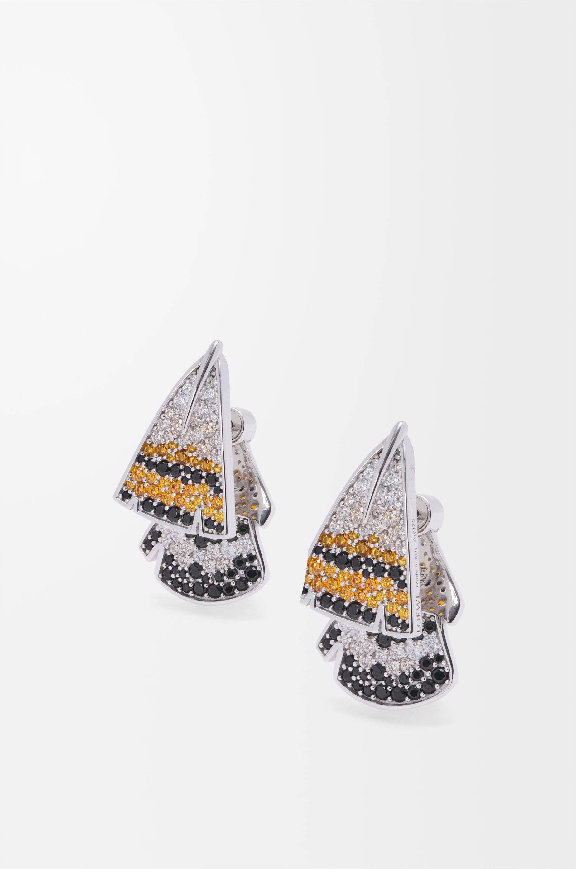 Feather earrings in sterling silver and crystals by LOEWE