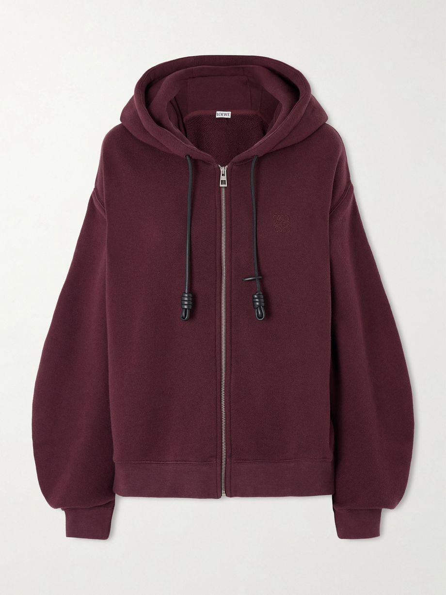 Flamenco leather-trimmed cotton-blend jersey hoodie by LOEWE